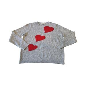 LOFT‎ Woman’s Large Gray Crewneck Pullover Knit Heart Sweater Soft